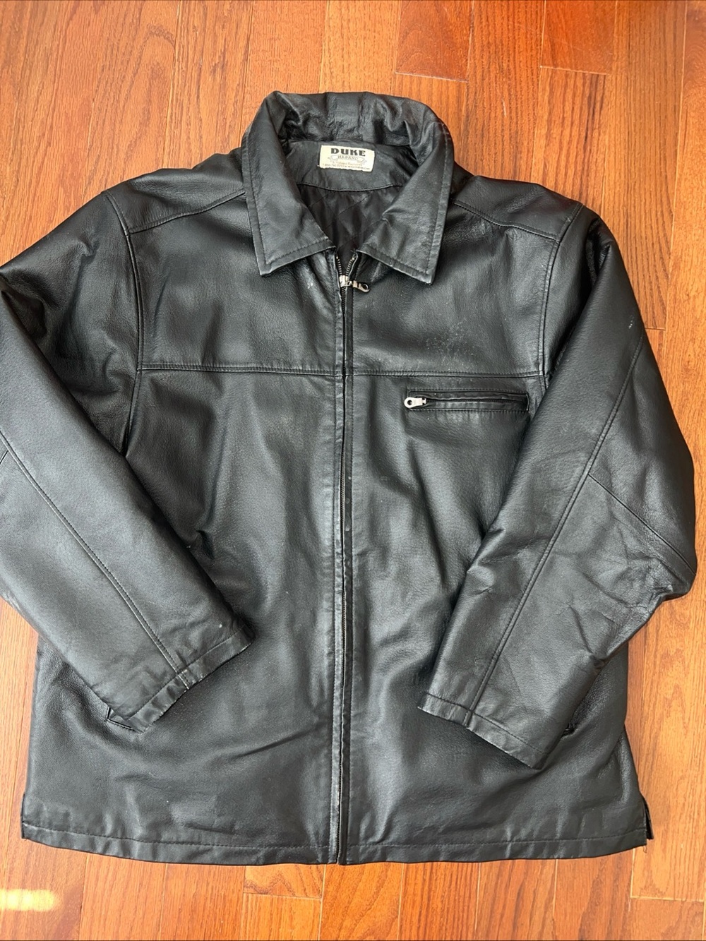 Duke Black Faux Leather Zip-Front Bomber Jacket